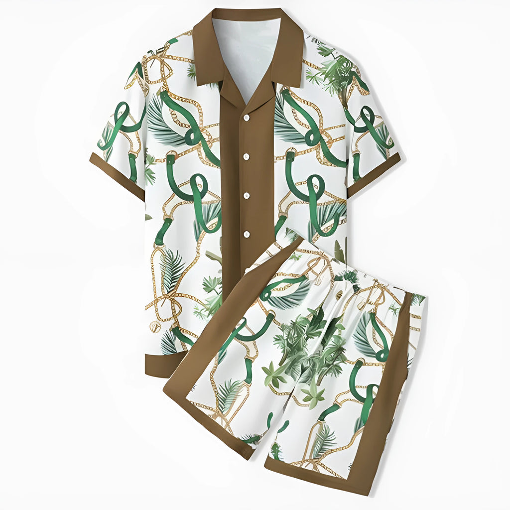 Plaid print beach short sleeve shirt and pants outfit set in European American style