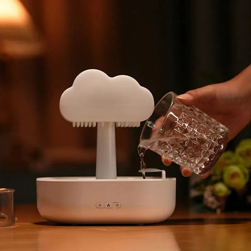 Rain cloud night light humidifier with 7 colour LED and water drop sound