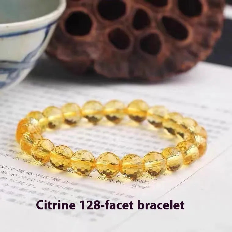 128-facet cut ametrine crystal bracelet with polished beads in four diameter options