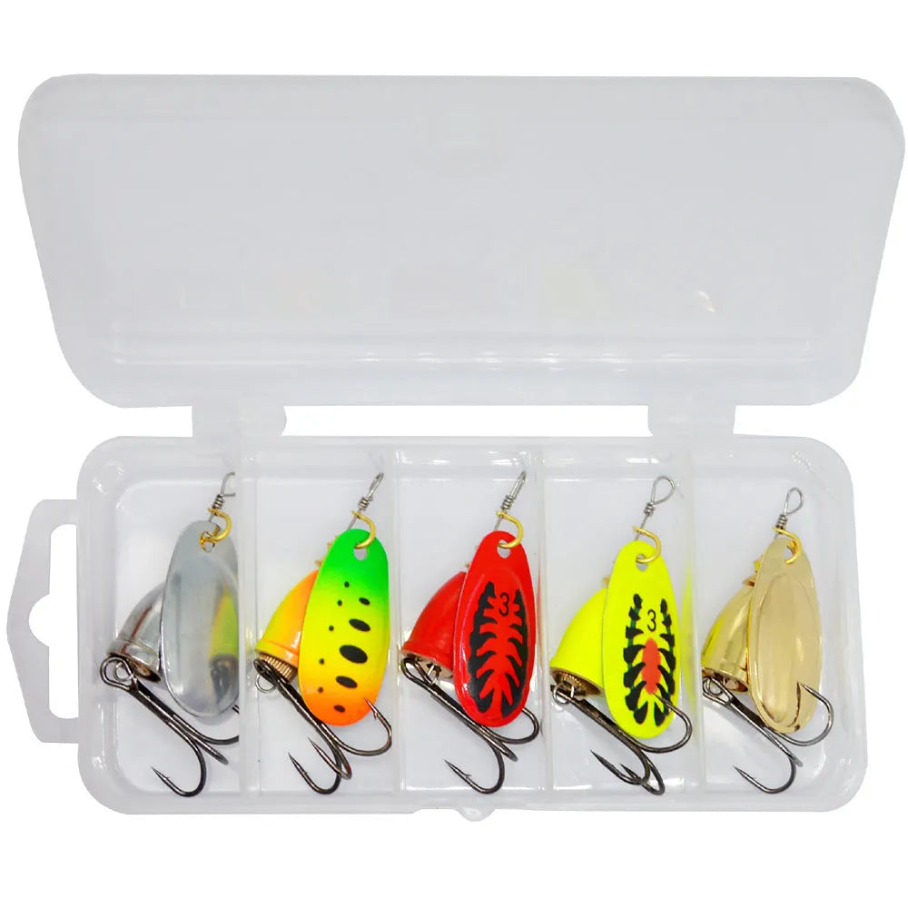 R composite rotating sequins copper bell fishing lure in 3# size showing seven colour options