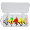 R composite rotating sequins copper bell fishing lure in 3# size showing seven colour options