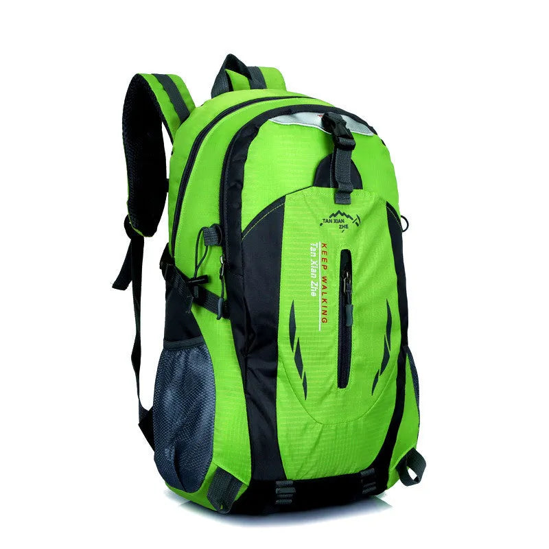 Large black Oxford cloth travel backpack with double shoulder straps and front organisation compartments