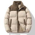 Unisex winter stand-collar padded coat in solid colour, loose fit, side seam pockets, polyester fabric