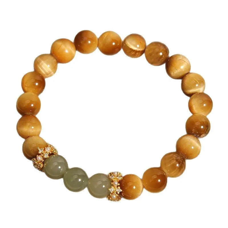 Natural yellow Tiger's Eye bracelet with Chinese auspicious patterns in U-shaped design