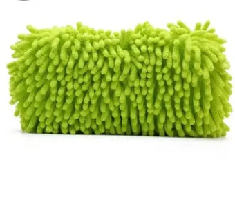 Silvery green car wash sponge with microfiber chenille construction measuring 14x25cm