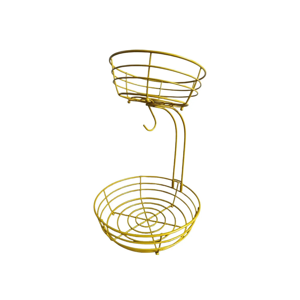 Black and gold wrought iron double-layer fruit basket for restaurant vegetable storage
