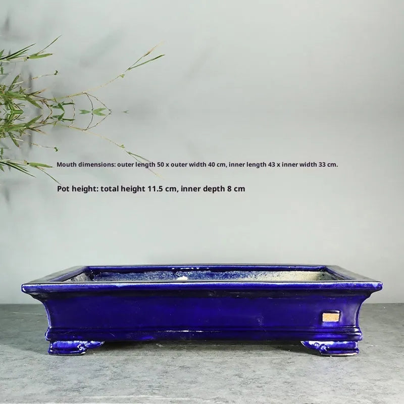 White cracked ceramic bamboo bonsai flowerpot with purple sand craft, desktop or floor use