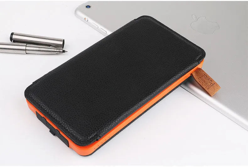 Outdoor solar power bank charger in multiple colours with a solar panel and LED light.
