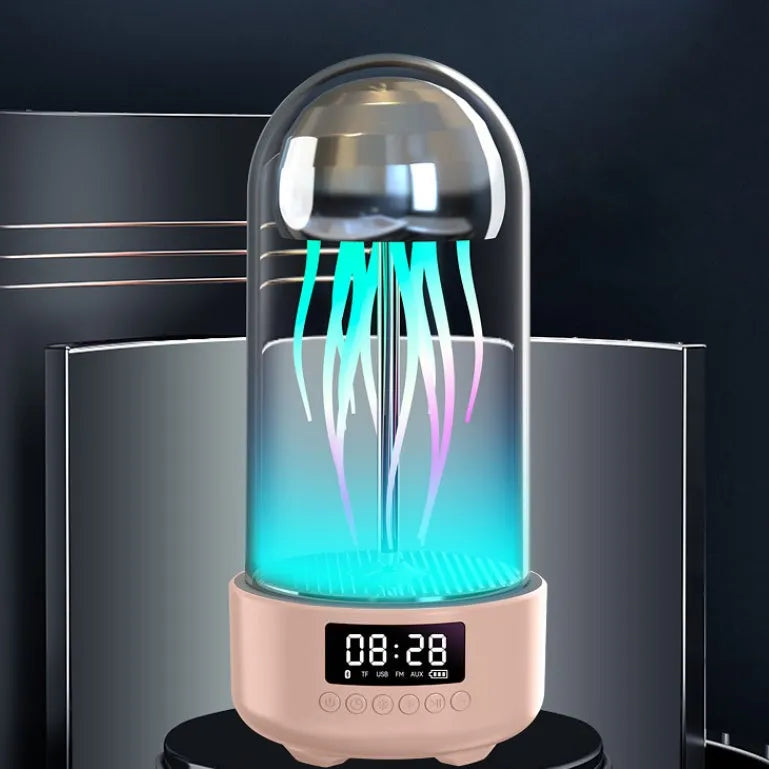 Creative 3in1 jellyfish lamp Bluetooth speaker with clock and colourful breathing lights in pink