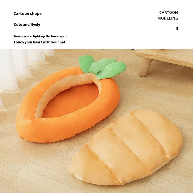 Carrot-shaped double-sided removable cloth pet bed in medium and large sizes