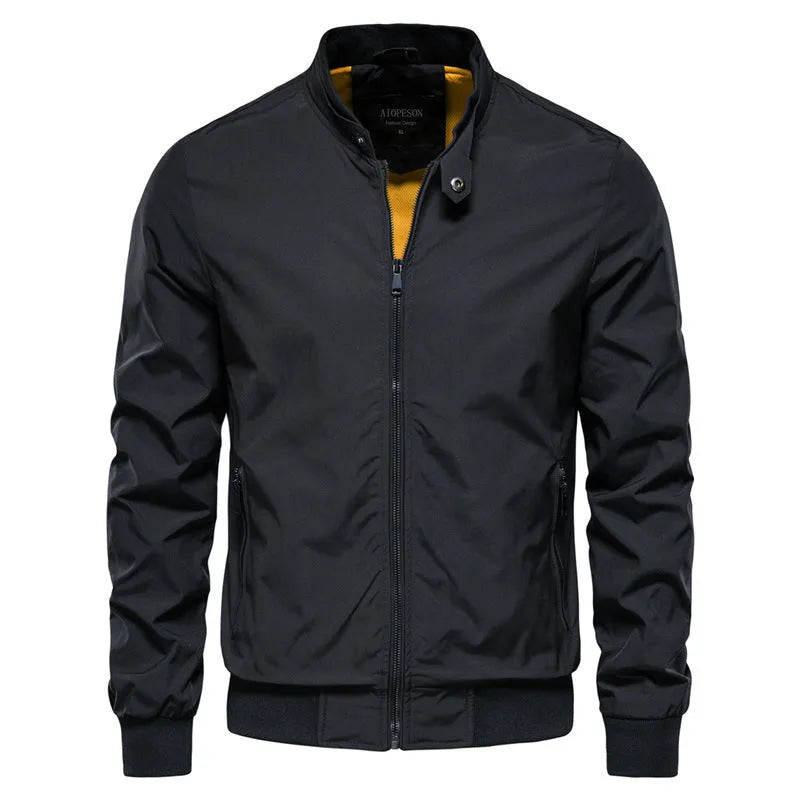 Men's thin solid colour casual jacket in Army Green, shown on a hanger.