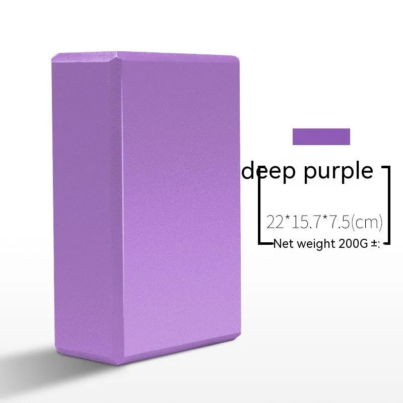 High-density EVA foam yoga block in assorted colours and prints, showing two thickness options for yoga and dance.