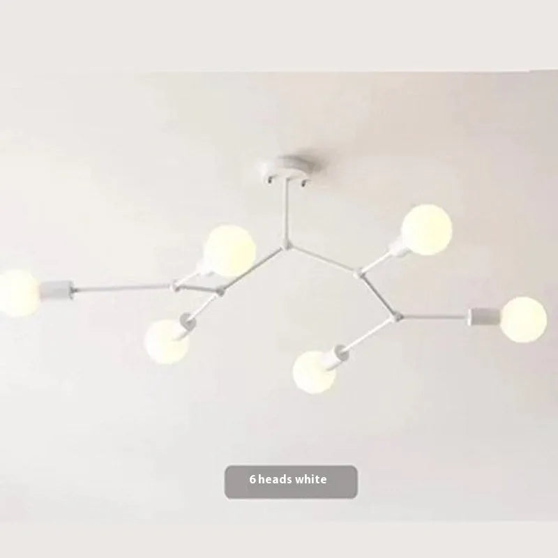 Iron Nordic style ceiling chandelier with multiple light heads in black or white finish