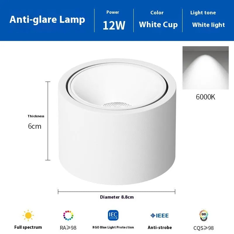 Ultra-thin surface mounted adjustable angle ceiling light aluminium 12W 15W black white finish