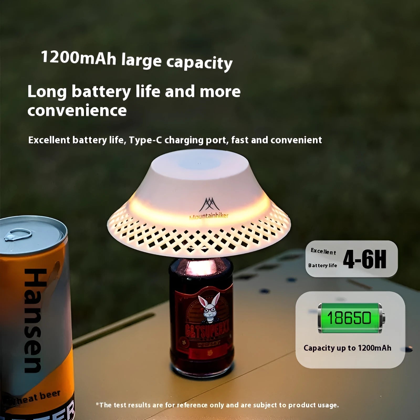 Beige wine bottle design camping lantern with USB-C charging port and three light mode settings