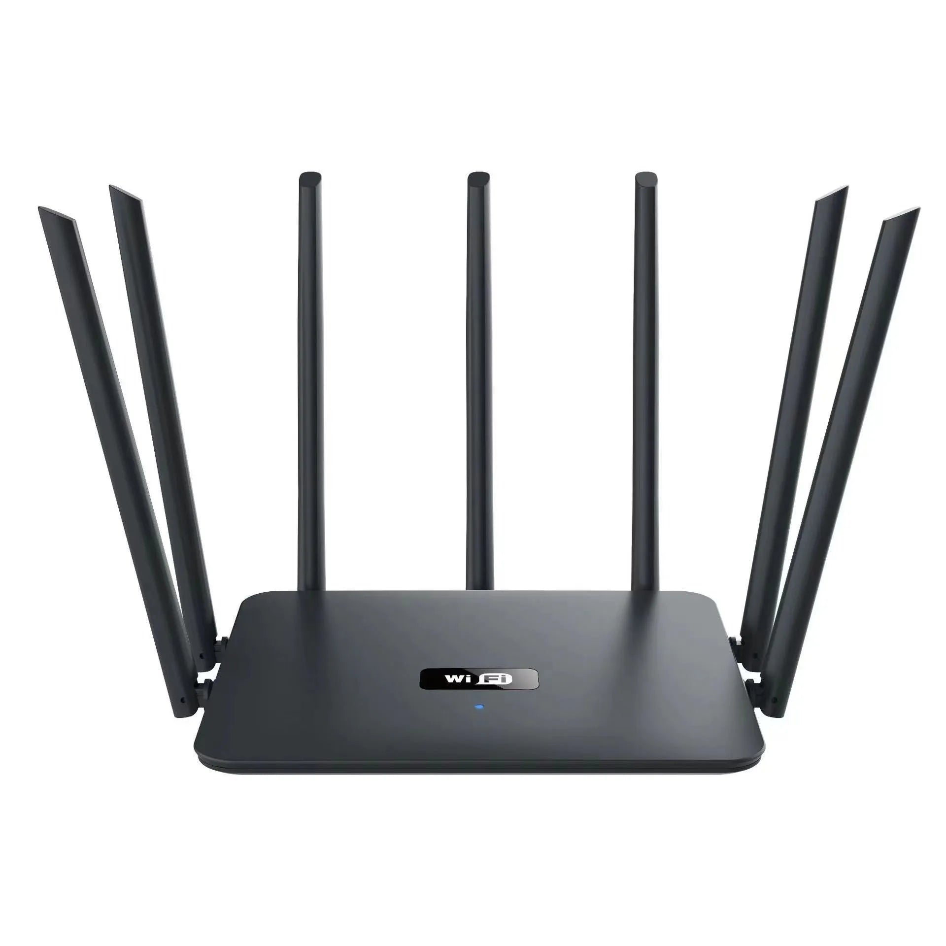 Black or white dual-band 5G Gigabit router with multiple antennas for through-wall Wi-Fi coverage.
