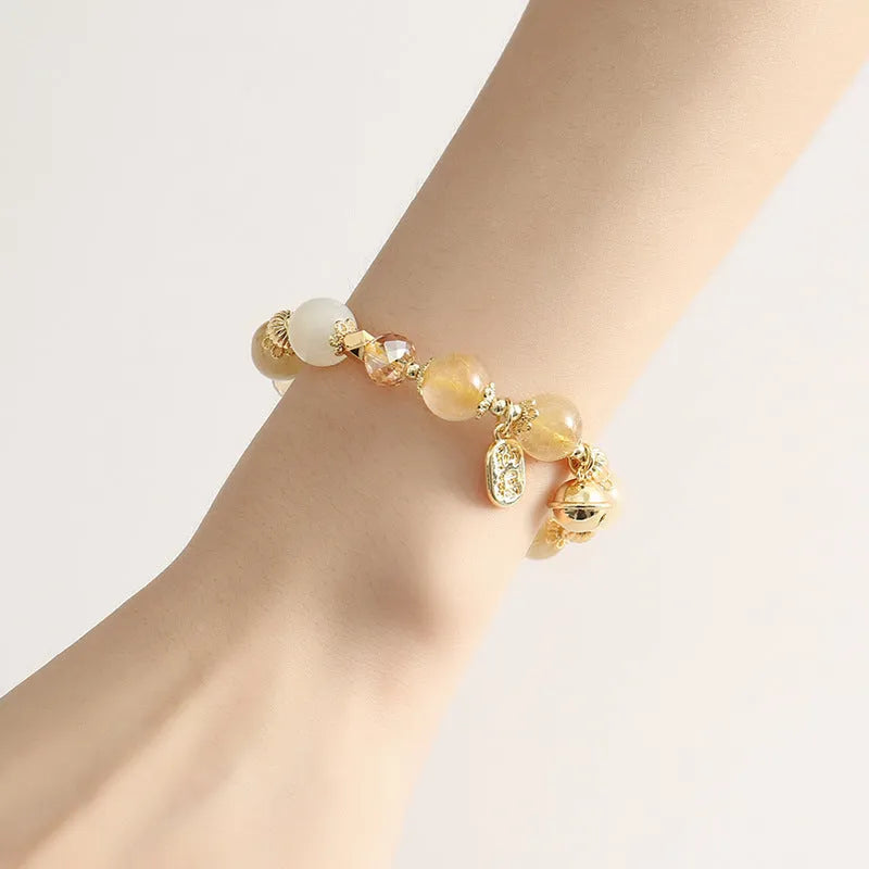 Gold electroplated bracelet with rutilated quartz stones in Lucky Fortune colour, Korean style.