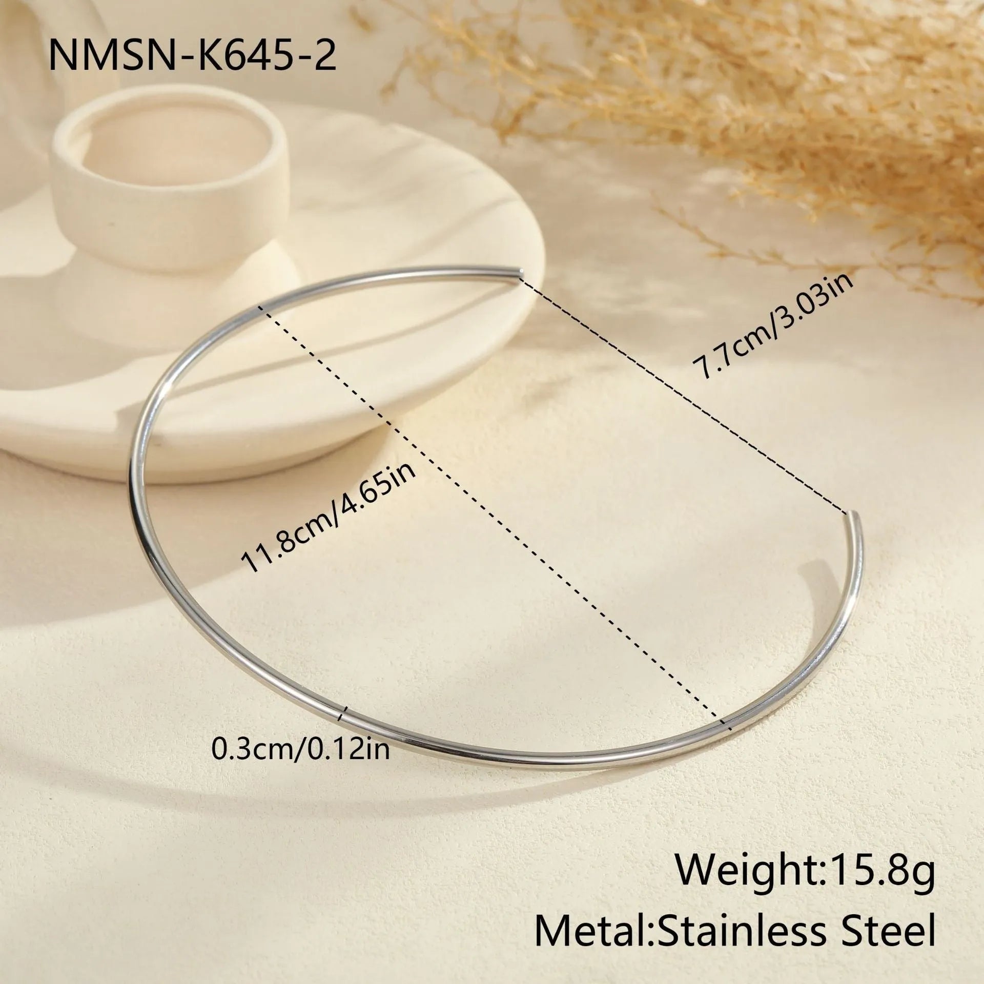 Titanium steel rope necklace with irregular geometric pendant on adjustable 41-50cm chain