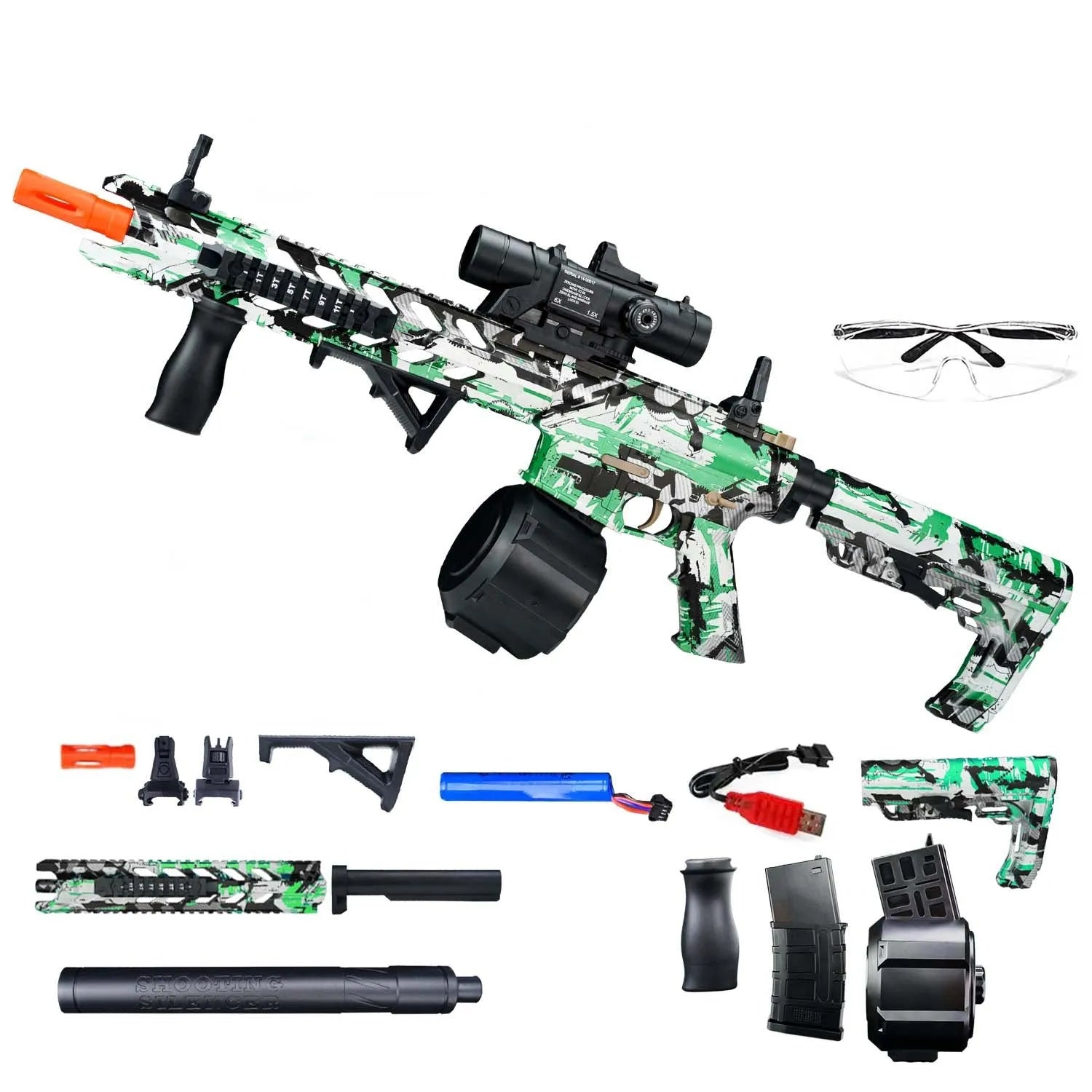 Outdoor gel ball electric continuous hair graffiti launcher toy in M4 Black and Red colour for children