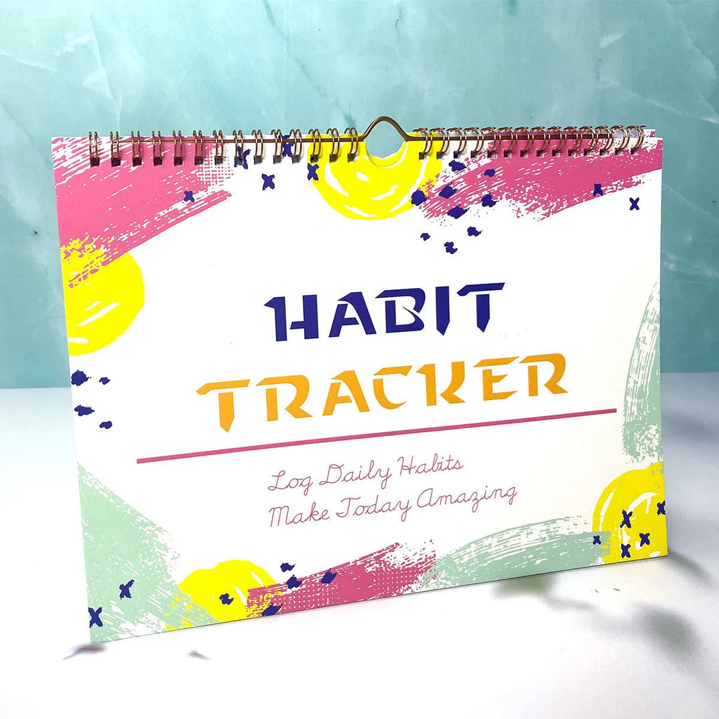 English habit tracking planner with 12 pages in pink white, purple white, flower white or yellow white covers
