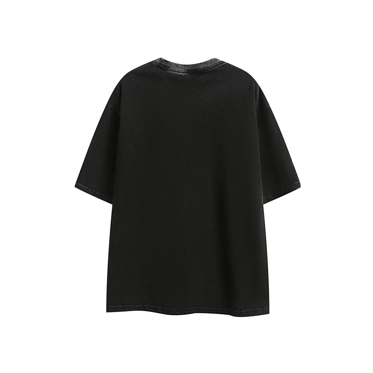 Retro embroidered washed cotton T-shirt in purple and black colours with half-sleeve design