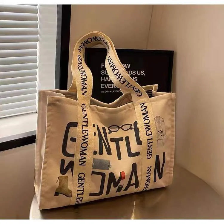 Canvas women's travel tote with printing decoration in large capacity design