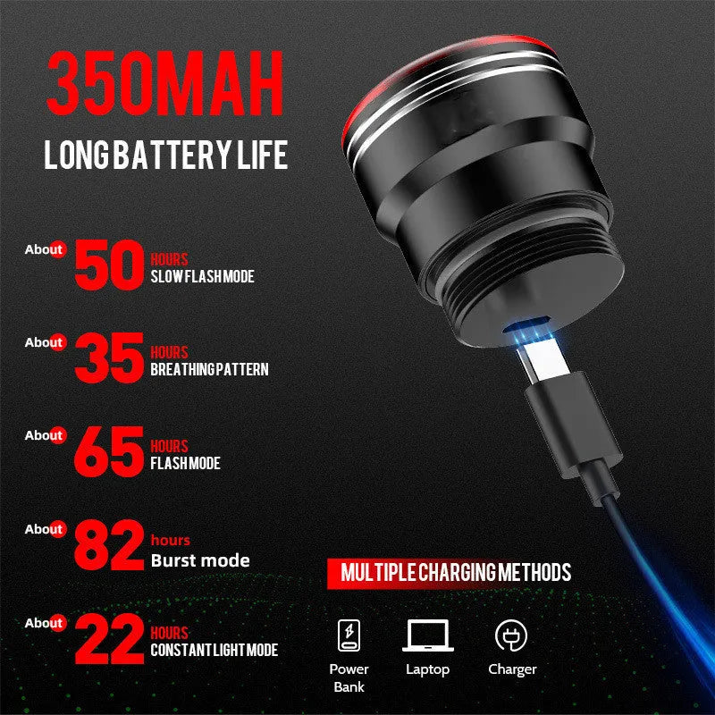 Black USB rechargeable smart brake sensing bicycle taillight with aluminium shell