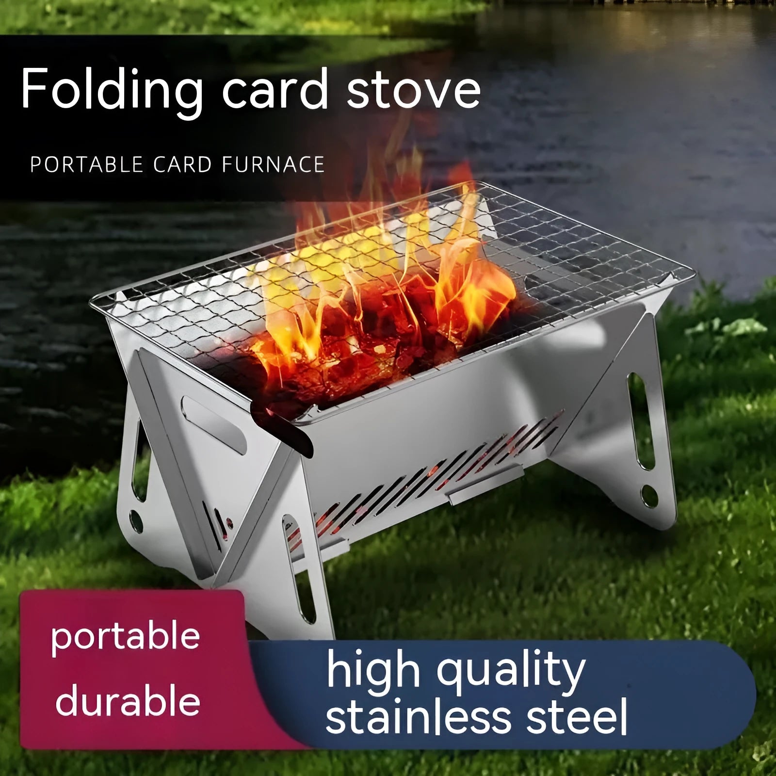 Large stainless steel folding barbecue oven with storage bag for 1-2 people