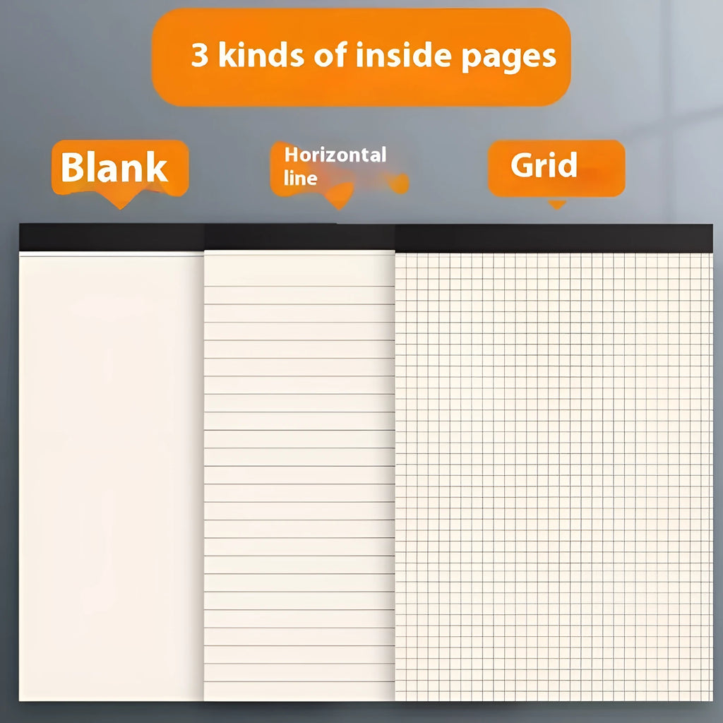 Writing pads in A4 A5 B5 sizes with 80 sheets, available in lines grid or blank page styles