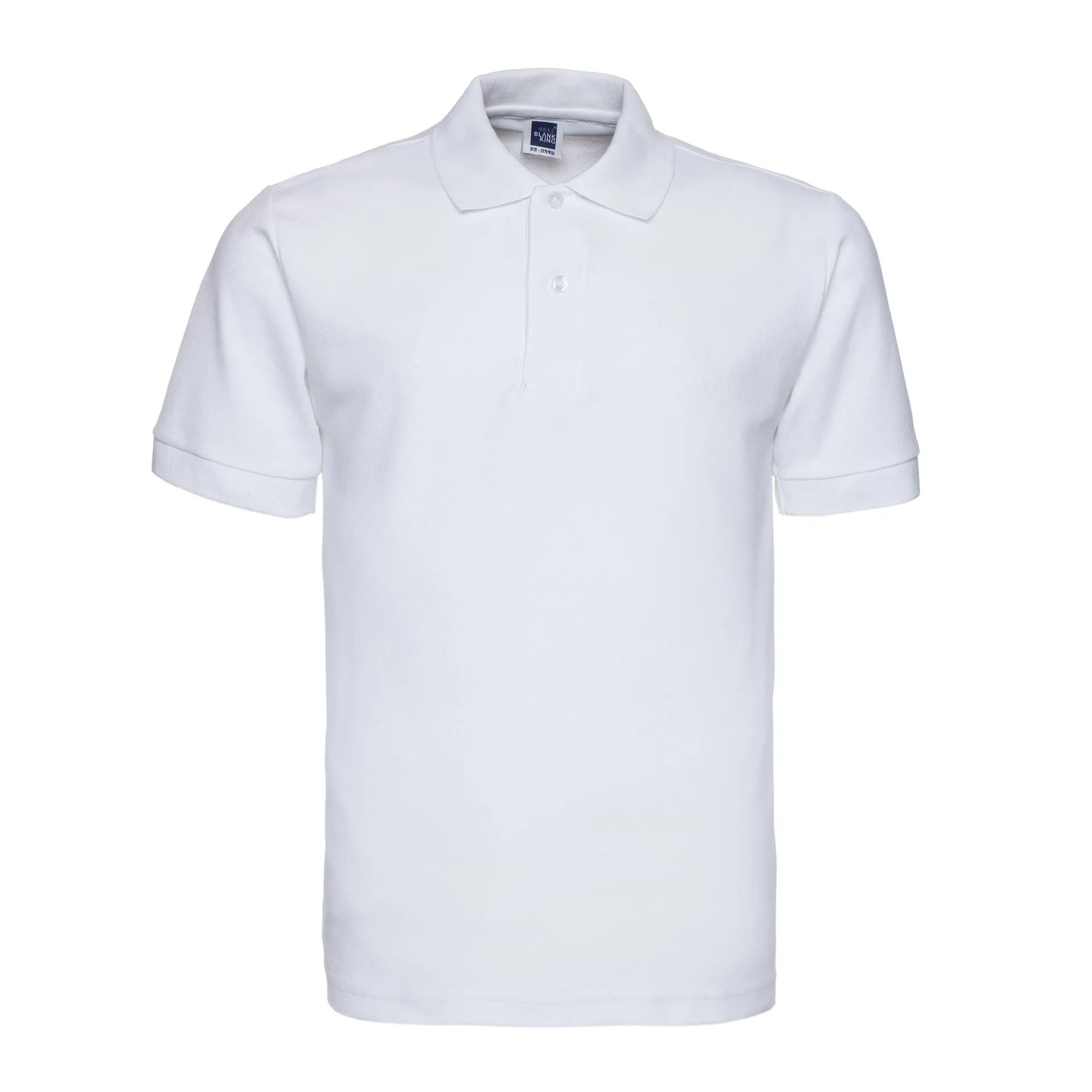 Plus size short sleeve polo shirt in loose cotton blend fabric shown in multiple solid colours