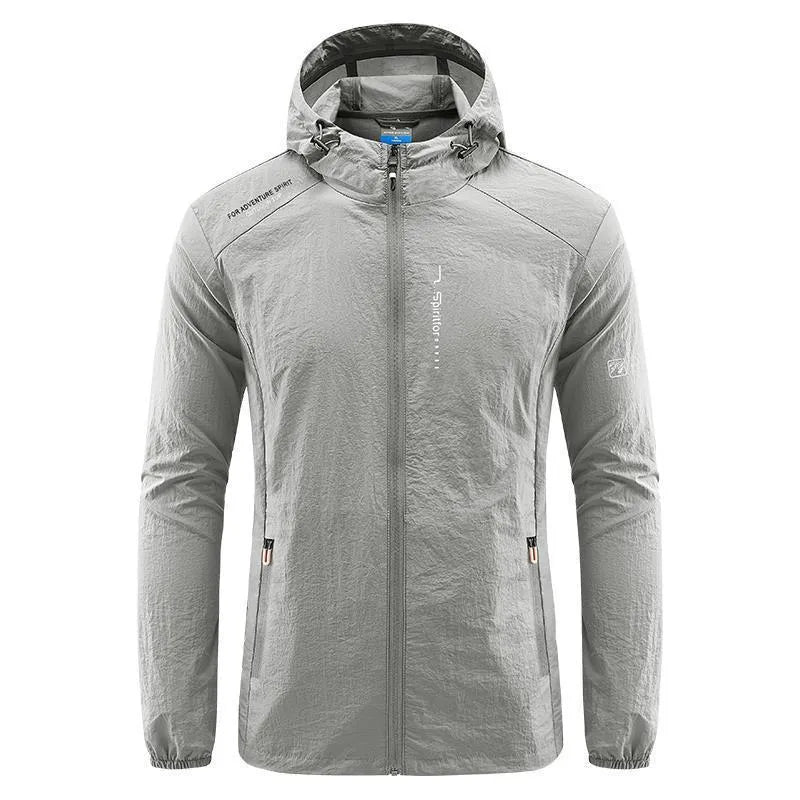 Men's lightweight nylon hooded jacket for summer sun protection in various colours.