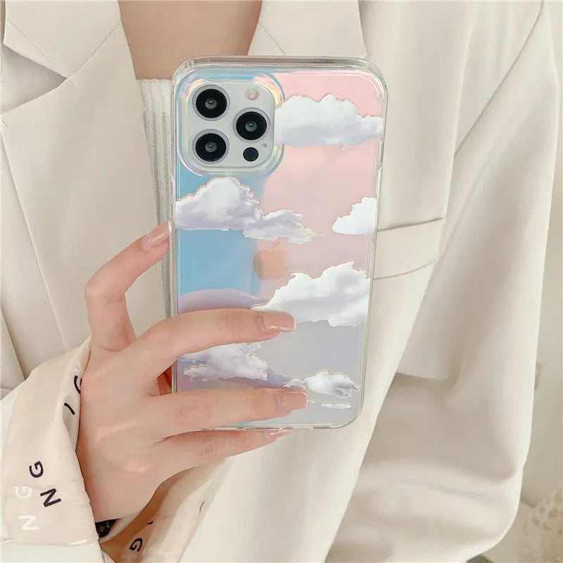 Transparent silicone phone case with laser cloud pattern for iPhone 14 Pro Max