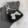 Canvas women's handbag with single shoulder strap in horizontal square shape with sandwich pocket