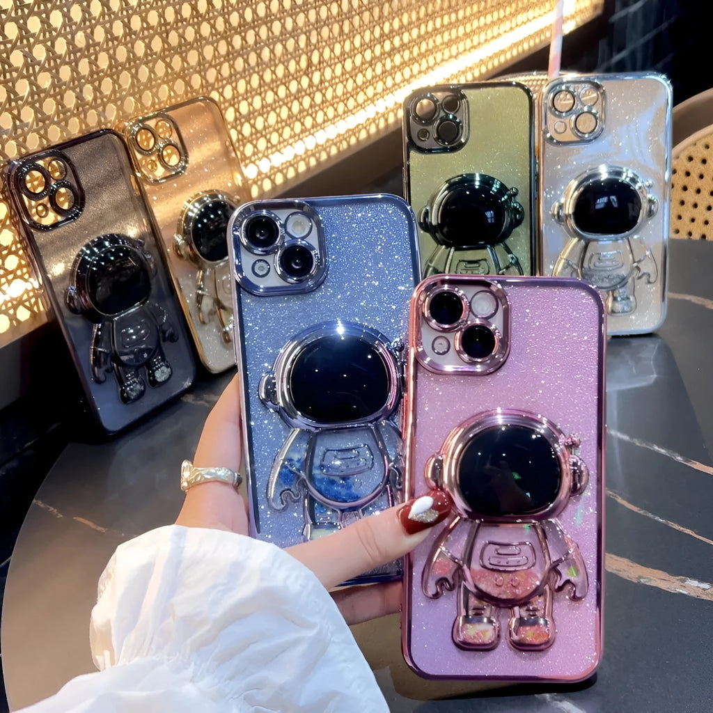 Astronaut spaceman quicksand phone case with electroplating and glitter powder for iPhone 13 Pro Max