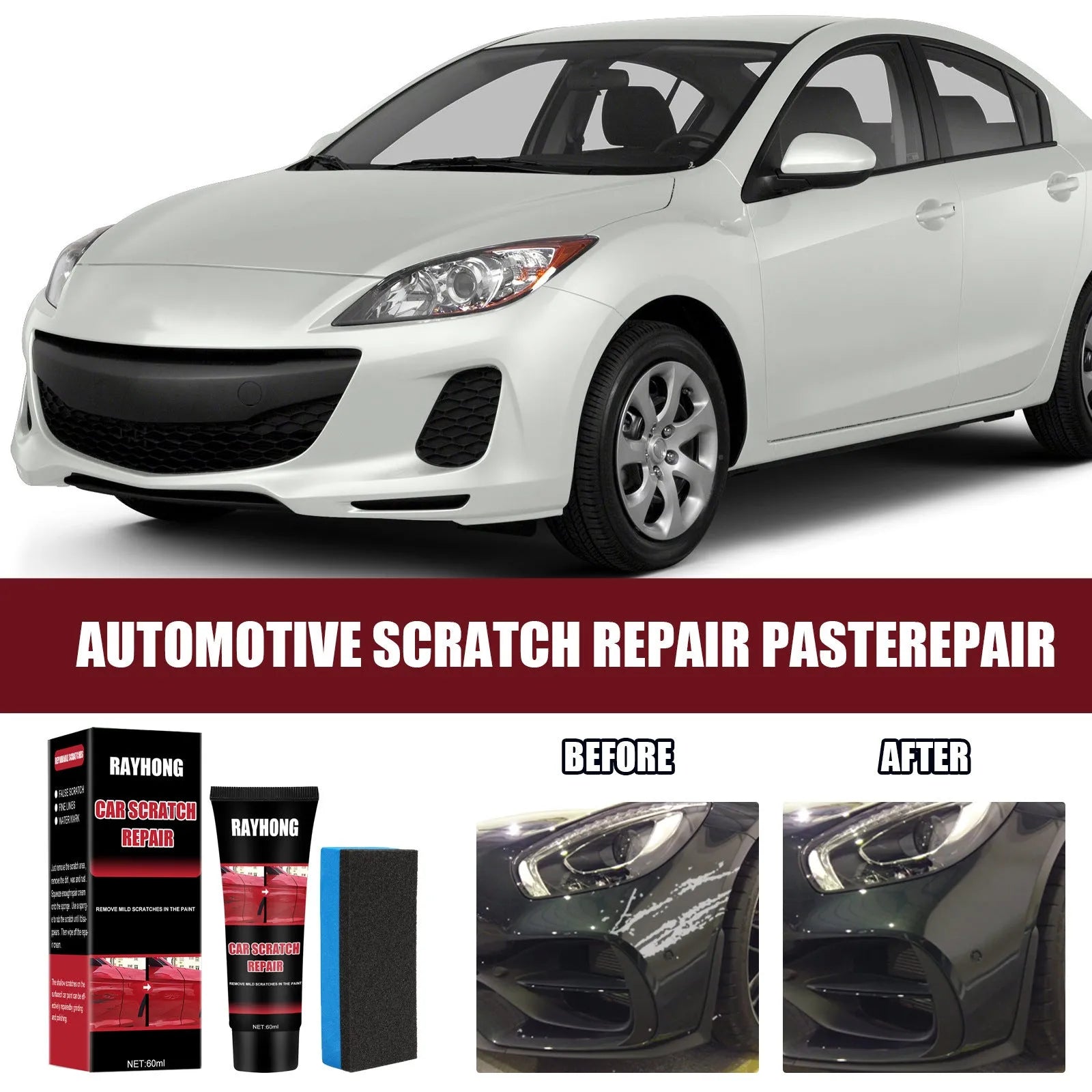 60ml bottle of car scratch repair wax with applicator for paint surface maintenance.