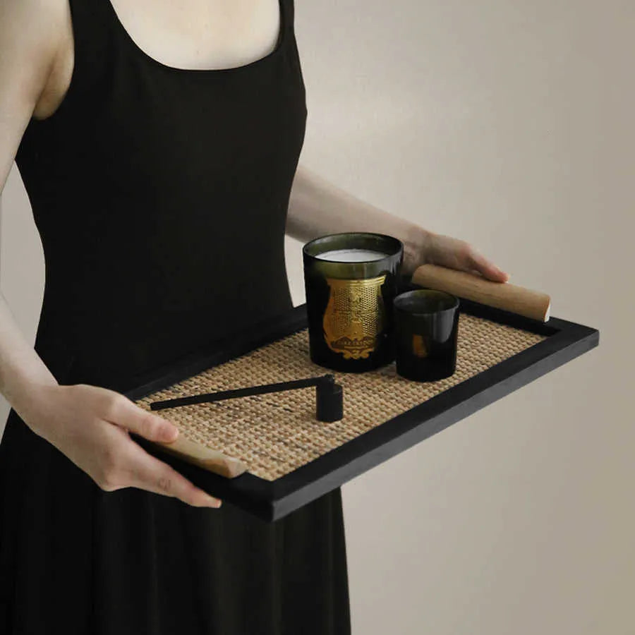 Pine wood dining tray with compartments, shown in small and large size options.