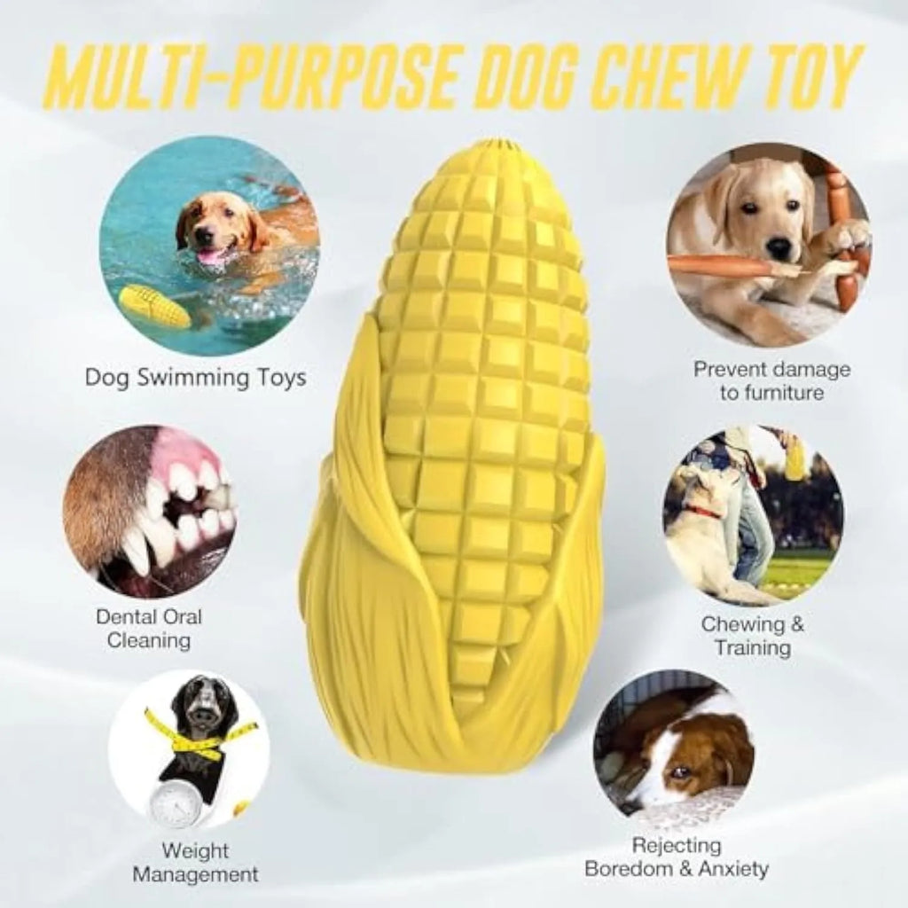 Blue and yellow corn stick shaped durable dog chew toy for medium large breeds