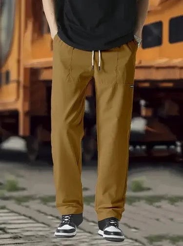 Men's polyester trousers in multiple colours including light grey, dark green, black for spring and autumn wear