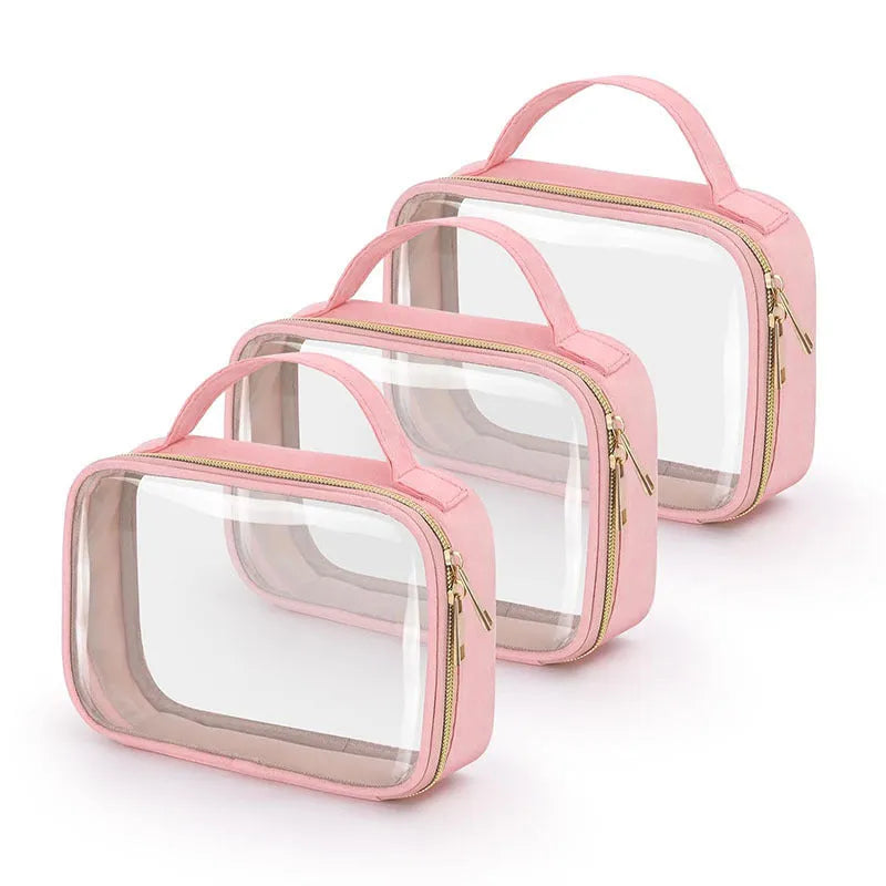 Transparent PVC lipstick storage wash bag with chain handle in multiple colour options