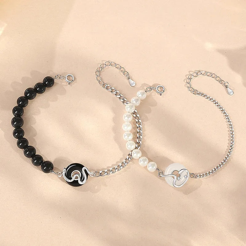 925 sterling silver couple's bracelet with a peace buckle and snake design in New Chinese style.