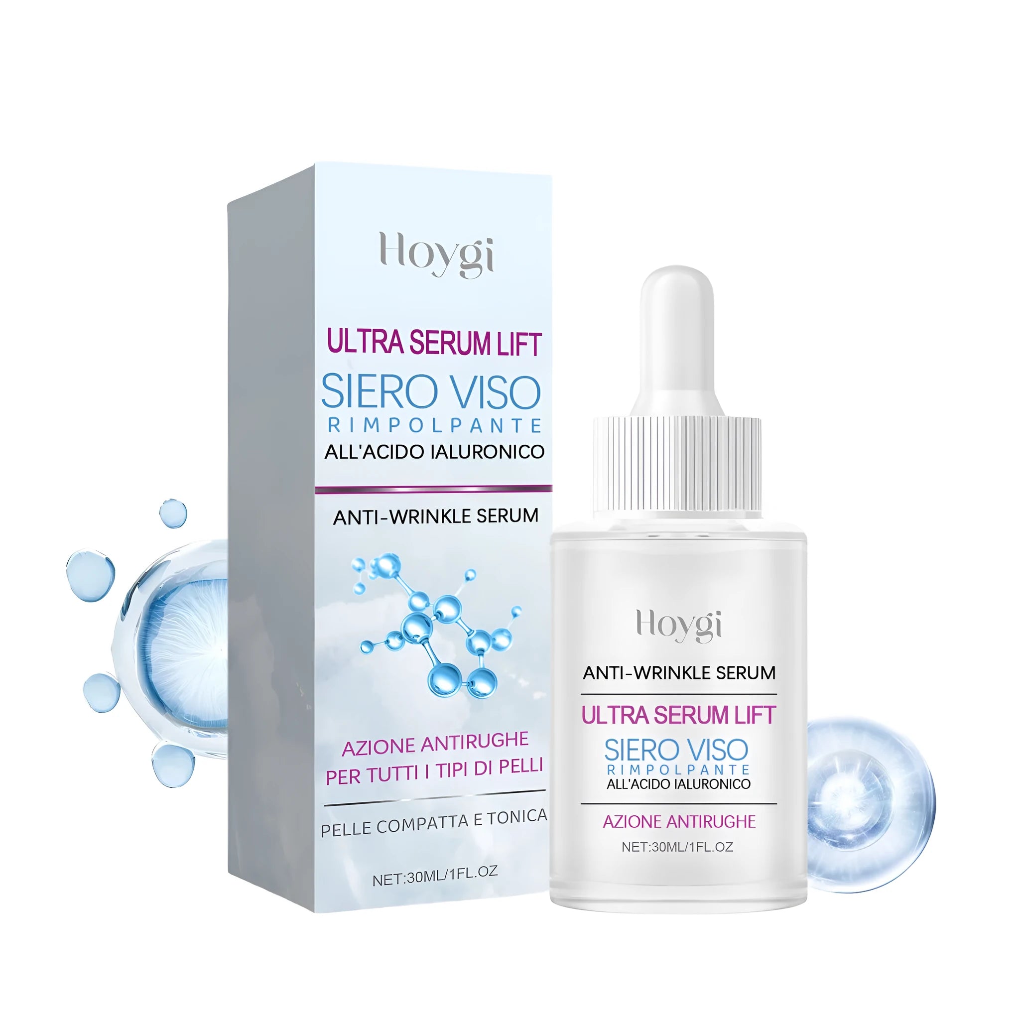 30ml hyaluronic acid anti-wrinkle solution bottle with transparent essence for facial hydration