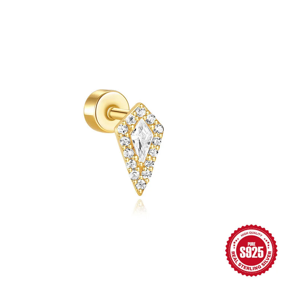 S925 sterling silver flat column thread ear bone studs in twelve gold electroplated colour variations