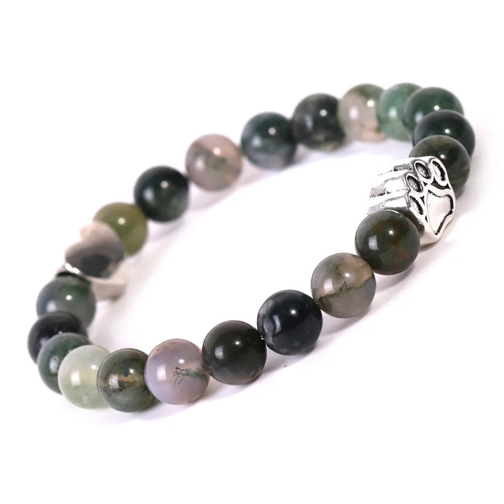 Tigereye Indian Agate dog's paw stone beaded bracelet with geometry shape and round elements