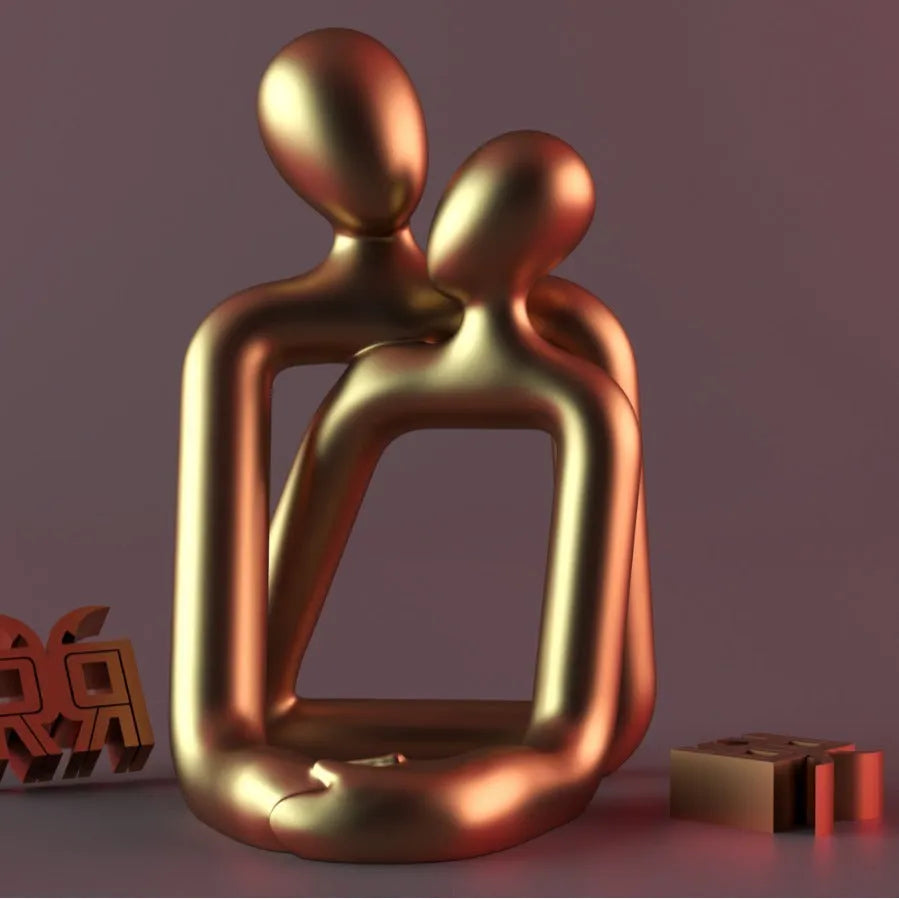 Modern loving couple resin statue in milky white or gold colour for home decoration