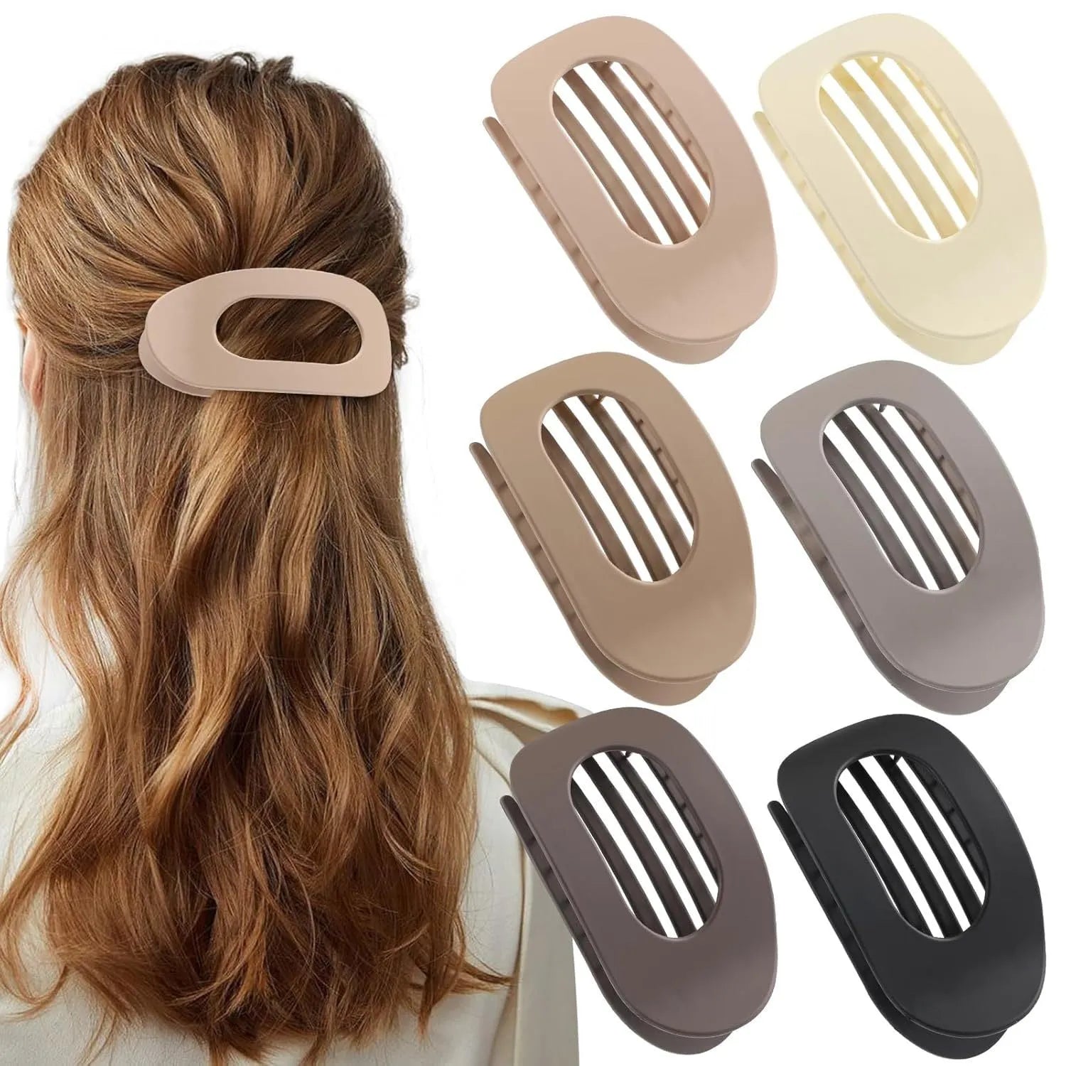 Six rose red plastic hair clips with quadrilateral styling and frosted grip surface
