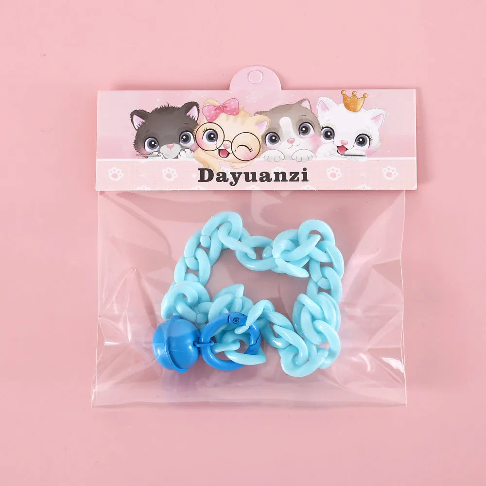 Macaron candy colour plastic chain collar for pet cat or dog on adjustable S or M size setting.