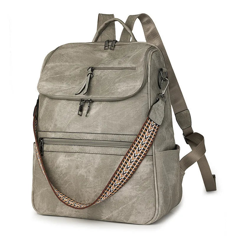 Retro PU college backpack with curved shoulder straps in multiple colour options