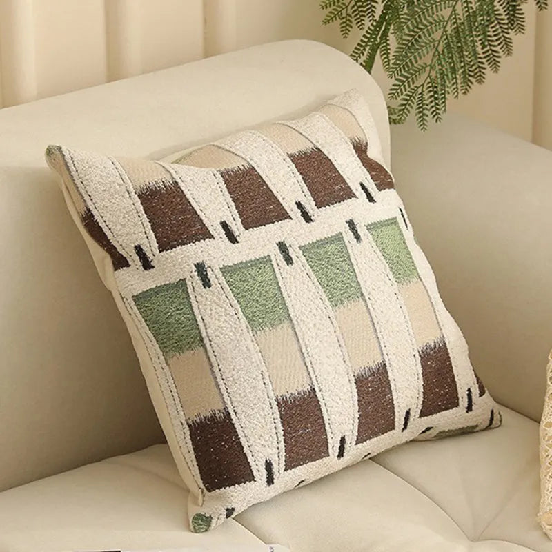 Square 45cm jacquard cushion cover with a detailed woven floral pattern in a retro Nordic style.