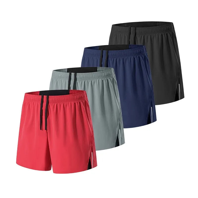 Men's off-road running shorts in red, black, navy blue, or grey with high waist design