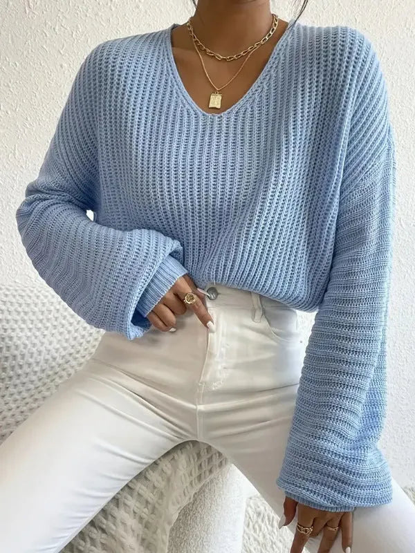 Women's solid colour long sleeve pullover casual top in polyester fabric